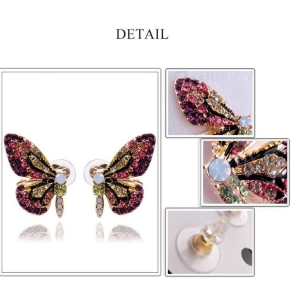 NEW Beautiful Rhinestone Butterfly Earrings - Picture 6 of 9